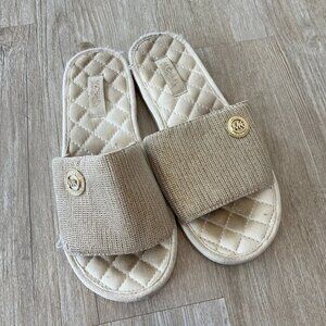 Womens Michael Kors Gold Glitter Slides - 10